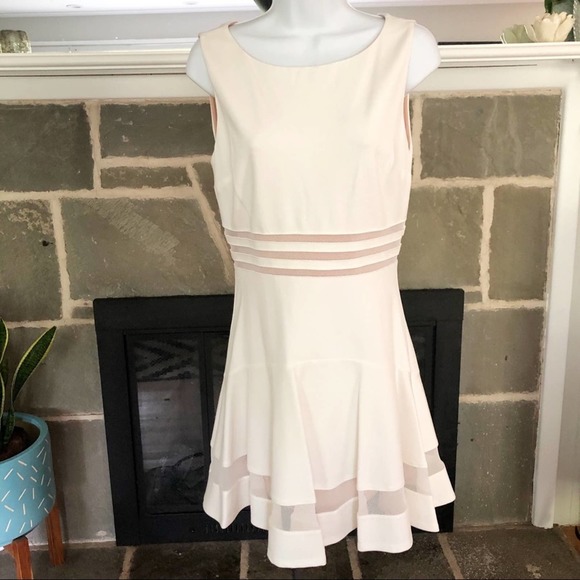ERIN FETHERSTON | Tessa White Mesh Nude Dress 6 Flounce Mesh - Picture 3 of 11